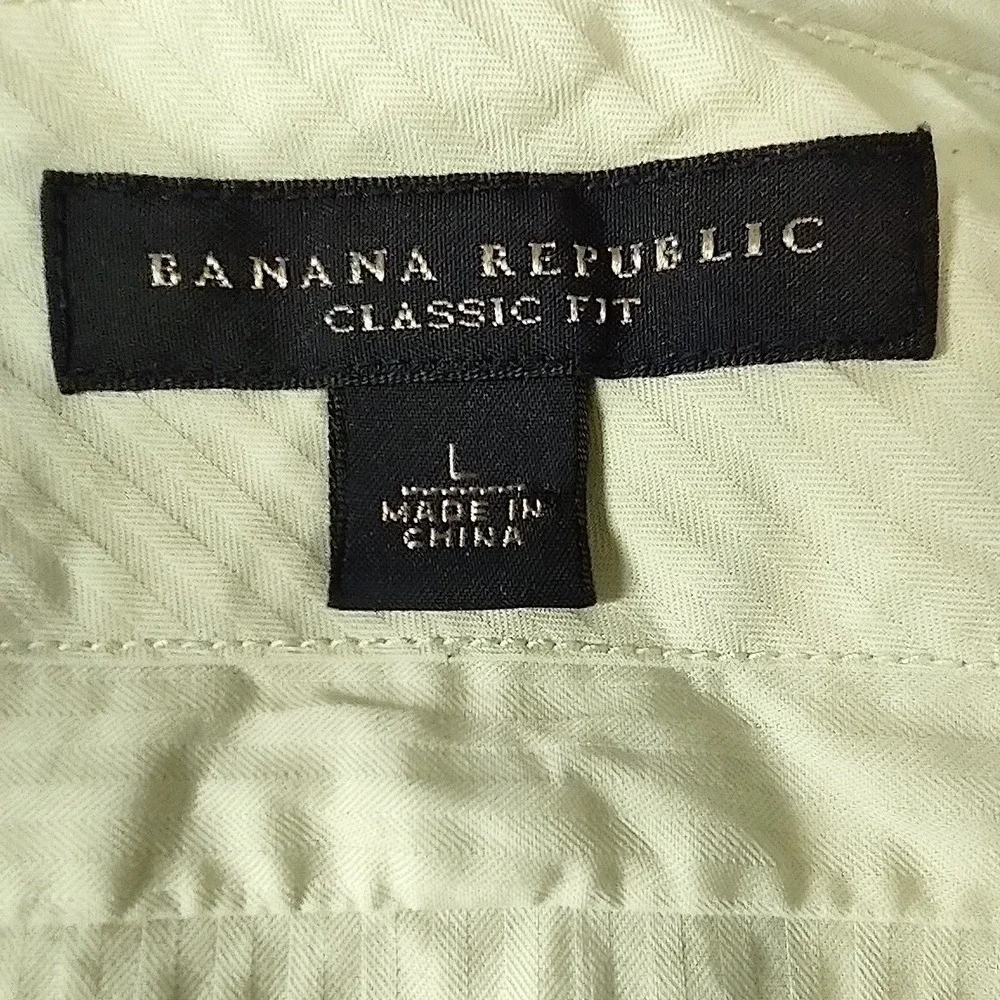 Banana Republic Shirt Mens Large Norm Core Light Green Classic Fit Stripe Office